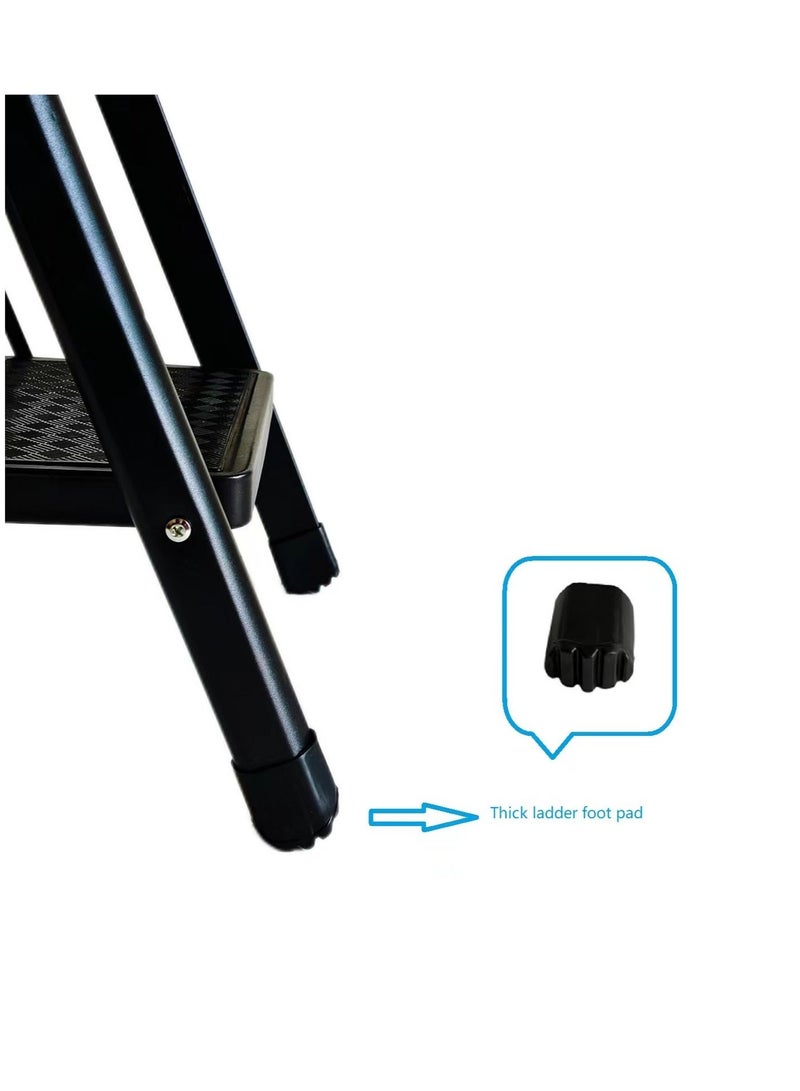 كابجون سلم قابل للطي بخطوات للاستخدام المنزلي، سلم قابل للطي بالخدمة الشاقة مع درع ودواسات عريضة غير انزلاقية، سلم فولاذي خفيف الوزن للمطبخ والمكتب والمكتبة والمستودعات (أسود، 6 درجات) - Image 4